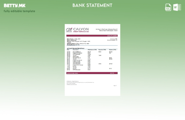 Модерен стил на шаблон за збор за извод од банка во Тајланд Калион